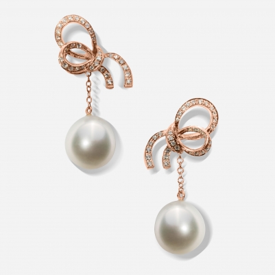 Small Ribbon White Pearl in Rose Gold